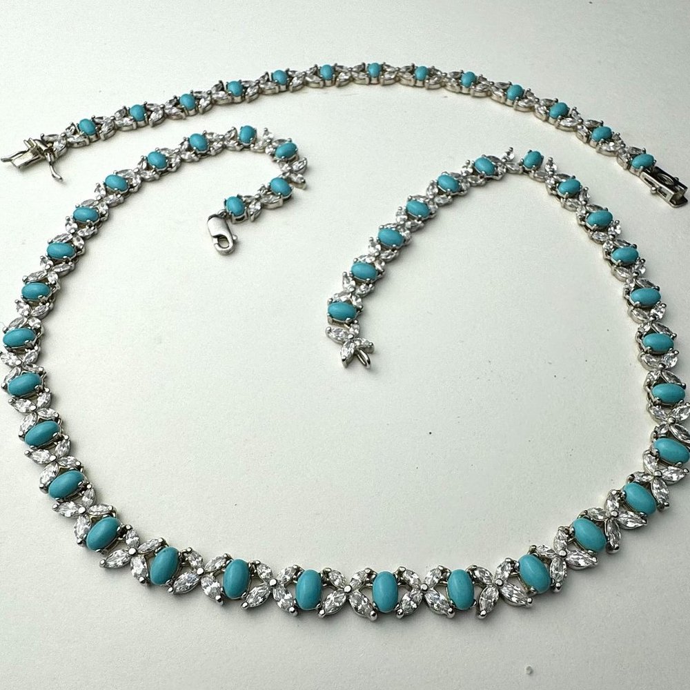 Suzanne Somers Turquoise and Cubic Zirconia Sterling Silver Necklace & Bracelet